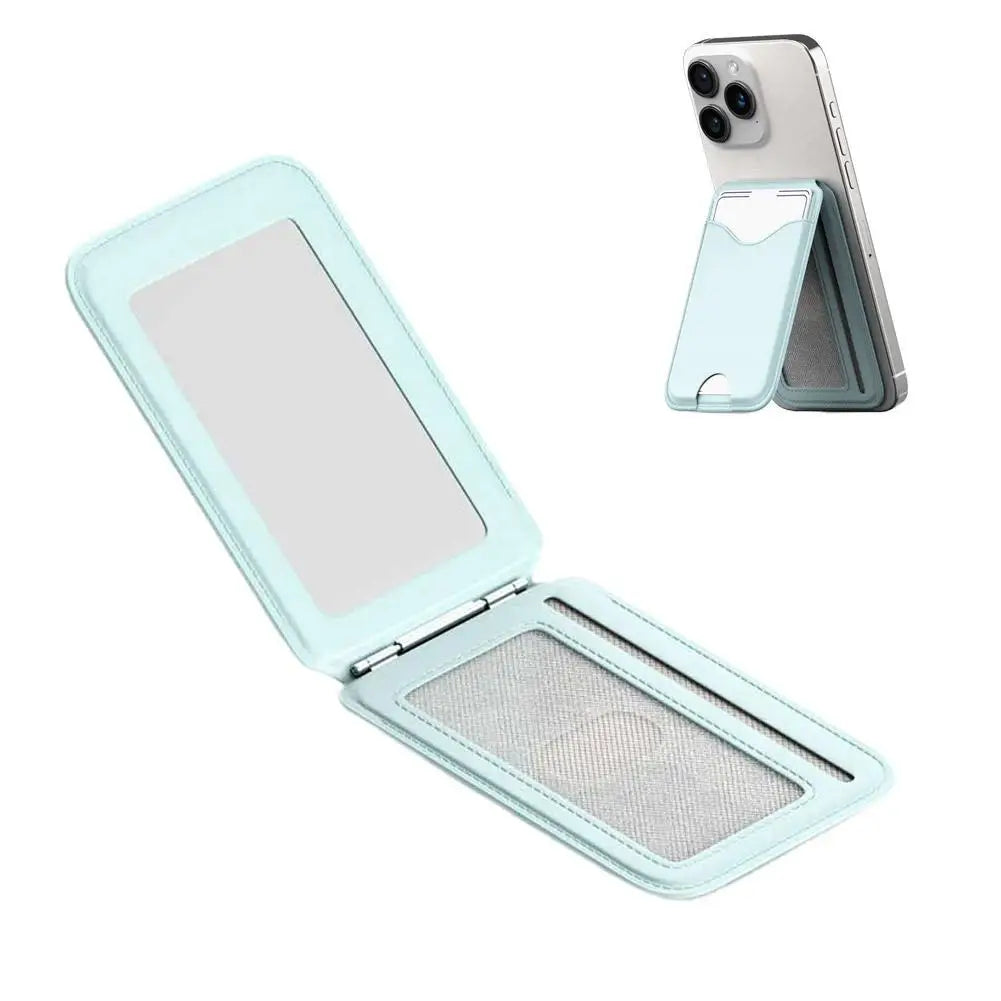 Magnetic Card Holder Phone Stand with Mirror | iPhone 12–17 Phone Wallet Stand Axl mint green CN