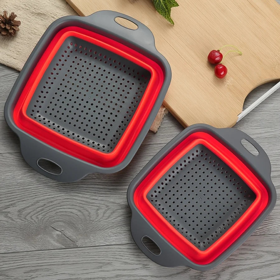 Foldable Silicone Strainer Set 2pc – Food-Safe Kitchen Colander Kitchen Colander Set Axl Red