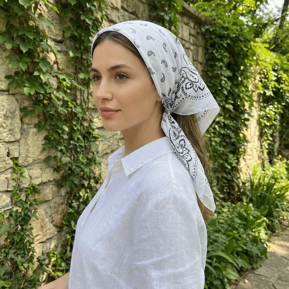 Y2K Cashew Flower Print Square Scarf – Hair Headband Accessory Fashion Square Scarf Axl