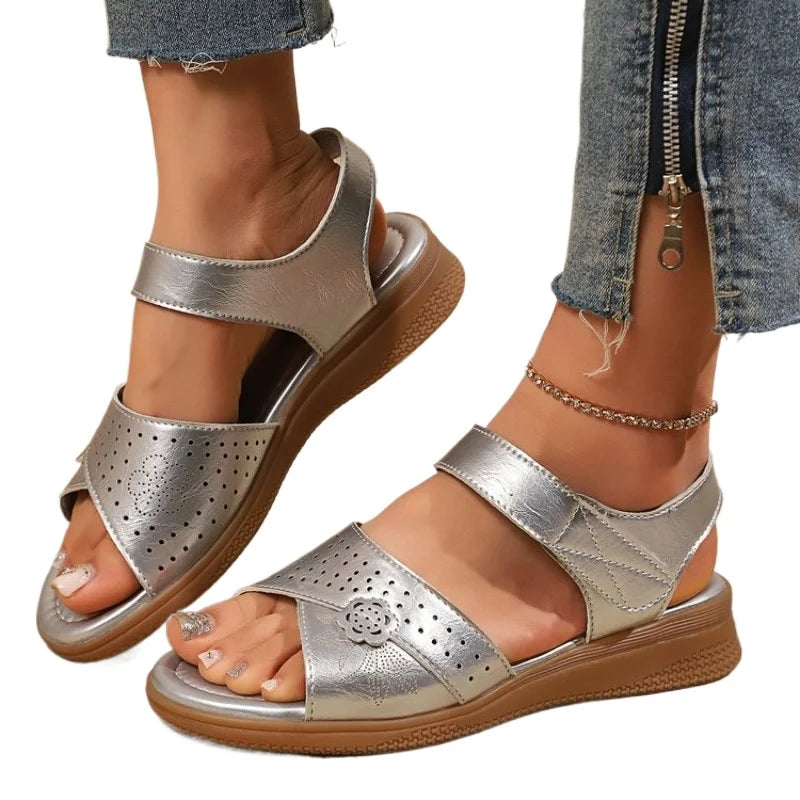 Women's Silver Platform Sandals – Hook & Loop Casual Summer Women's Sandals Axl