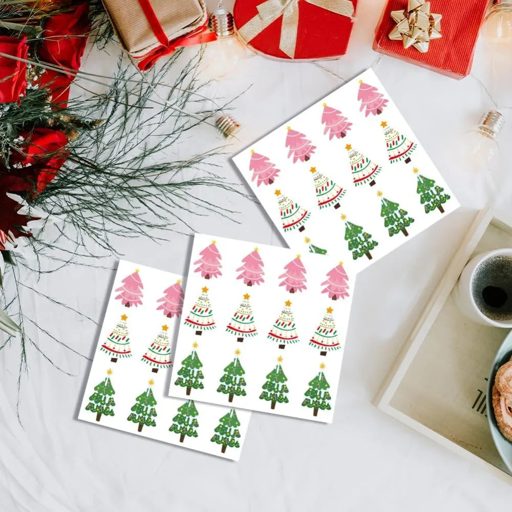Boho Christmas Tree Stickers – 240 Self-Adhesive Holiday Labels Decorative Stickers Axl