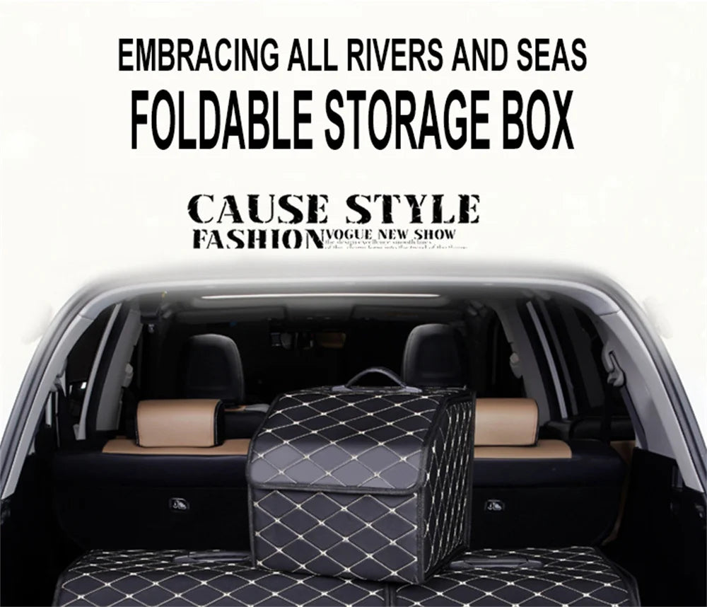 Leather Car Trunk Organizer – Large Folding Storage Box Car Trunk Organizer Axl