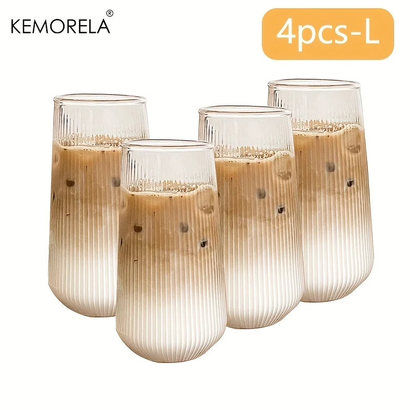 KEMORELA Ribbed Glass Tumblers Set 4/6 Pcs | Heat-Resistant Cups Glass Tumbler Set Axl 4PCS L 301-400ml