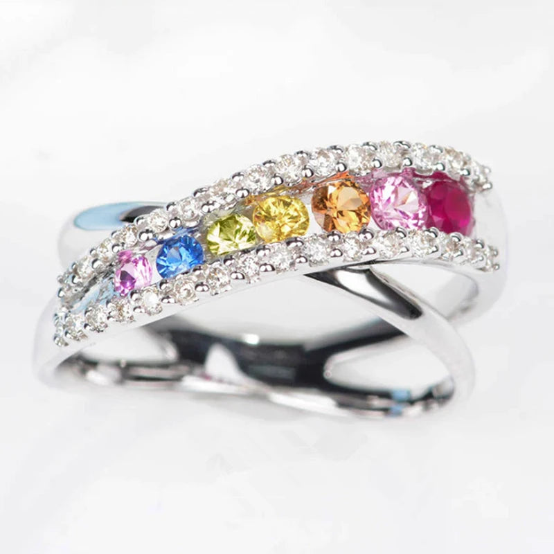 Huitan CZ Cross Ring – Colorful Cubic Zirconia Women's Ring Fashion Ring Axl