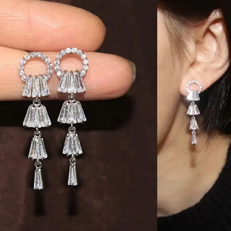 Huitan CZ Tassel Drop Earrings – Crystal Women's Party Jewelry Drop Tassel Earrings Axl