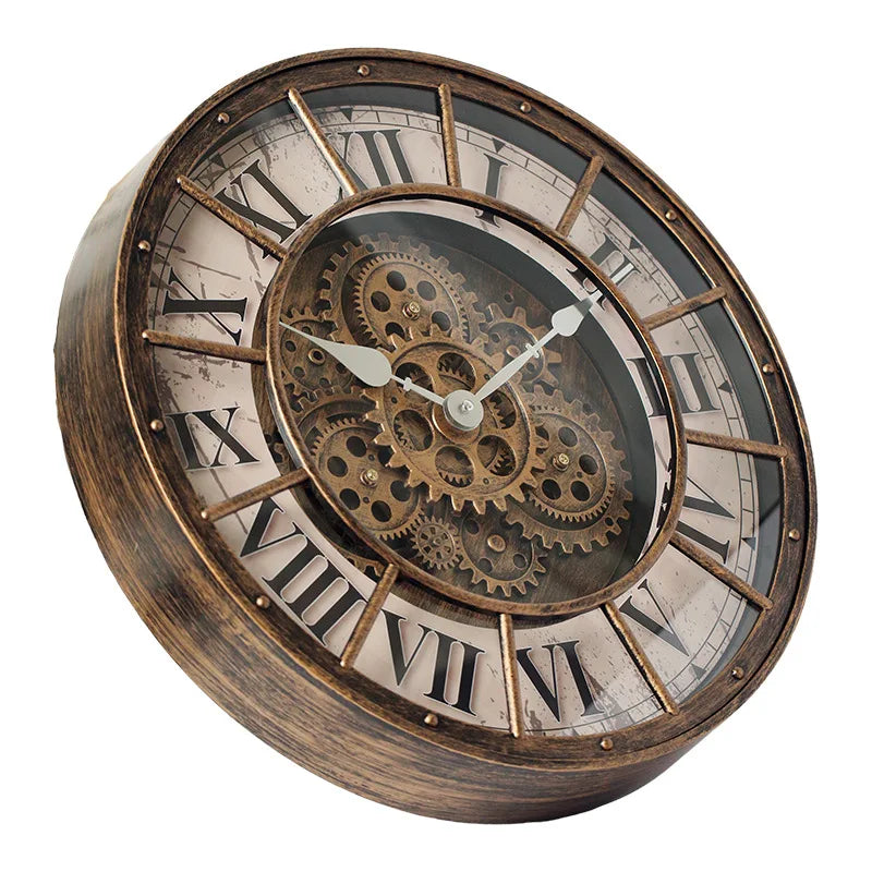 Round Gear Wall Clock – Retro Silent Quartz Home Décor Decorative Wall Clock Axl