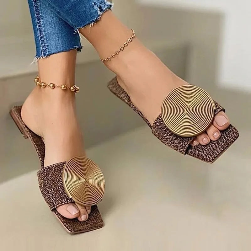 Women's Flat Buckle Sandals – Casual Beach Slippers Plus Size Flat Sandals Axl Brown 39