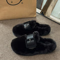 Women's Fluffy Wool Fur Slides – Warm Plush Winter Slippers Fur Mule Slippers Axl black 40