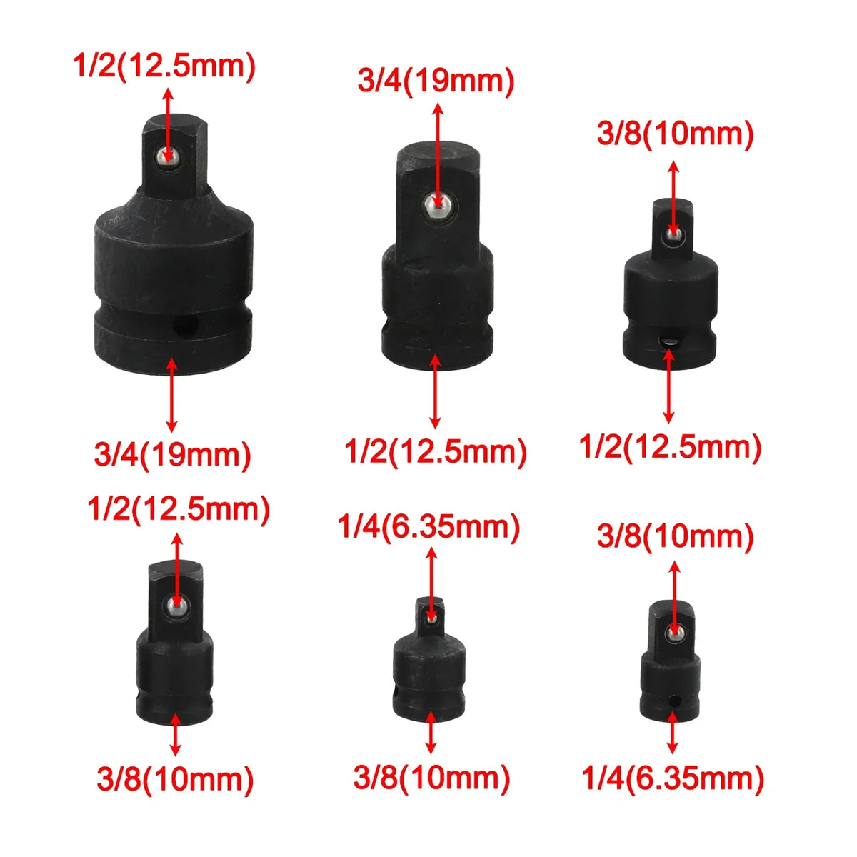 6-Piece Socket Wrench Drive Adapter Set – 1/4 3/8 1/2 3/4" Socket Drive Adapter Axl
