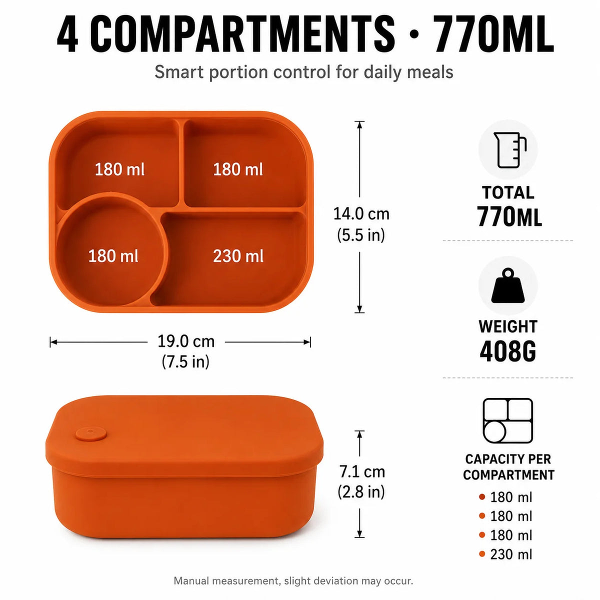 Uwhise 770ml Silicone Bento Box | 4-Compartment Lunch Container Silicone Bento Box Axl