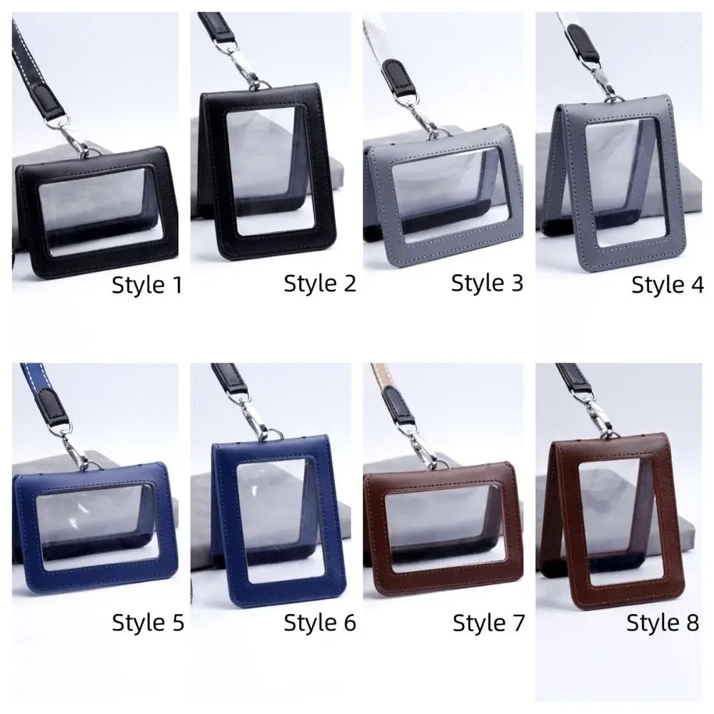 Double-Sided Leather Badge Holder with Neck Strap & Clip Leather Badge Holder Axl