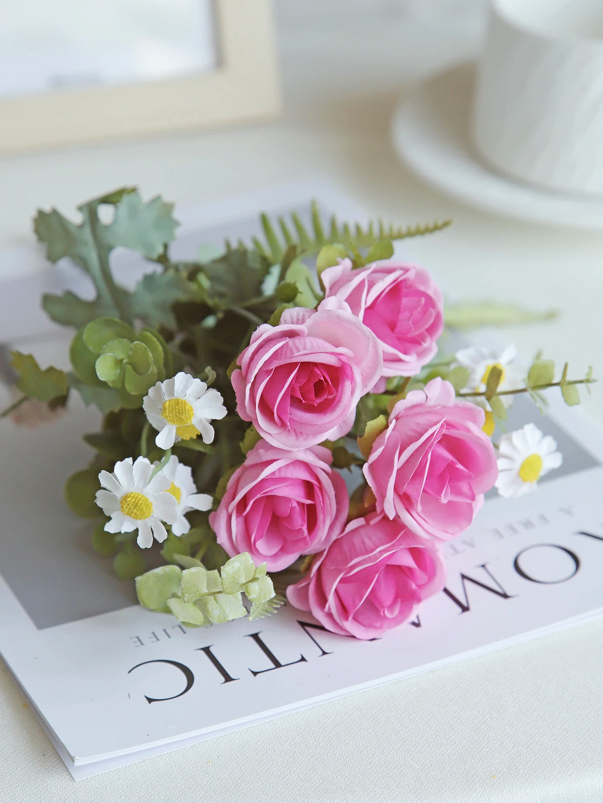 Silk Rose Artificial Flower Bouquet for Wedding & Home Decor Artificial Flower Bouquet Axl Pink 1 PC
