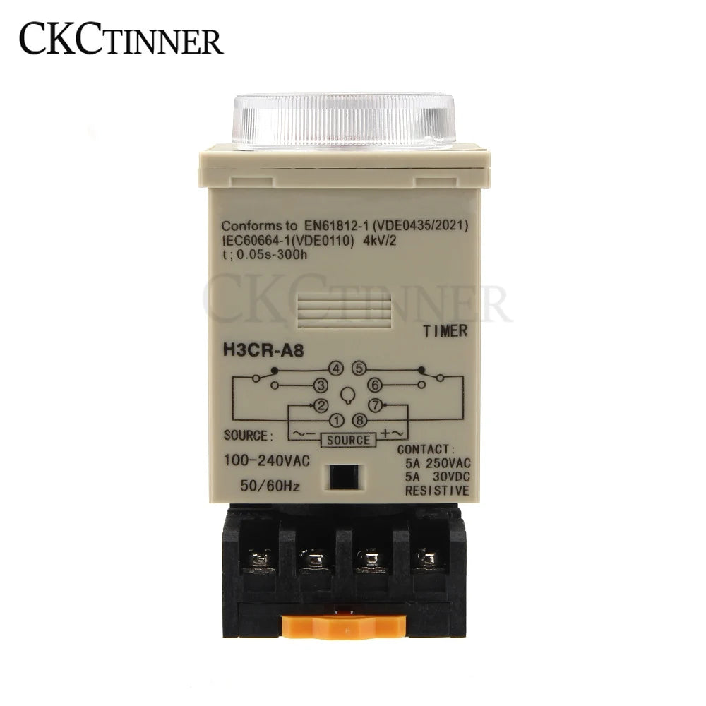 H3CR-A8 Time Relay 24–220VAC/DC | 1.2s–300h 8-Pin Cycle Timer Time Delay Relay Axl H3CR-A8 100-240VAC