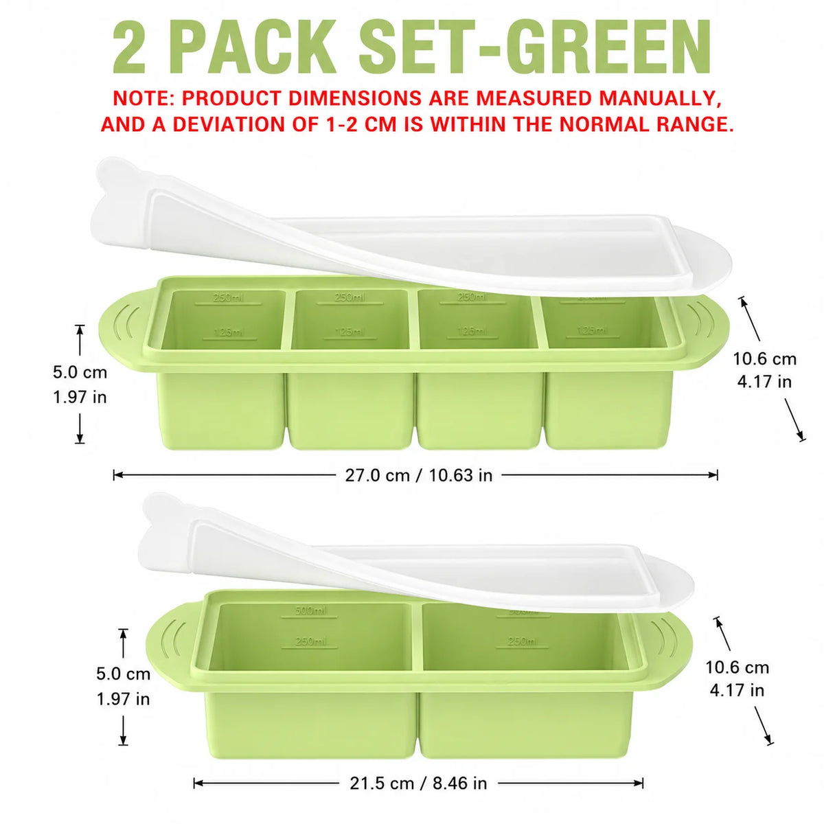 Silicone Soup Freezer Trays with Lid – Meal Prep Mold Set Silicone Freezer Tray Axl 2 PACK Set- Green