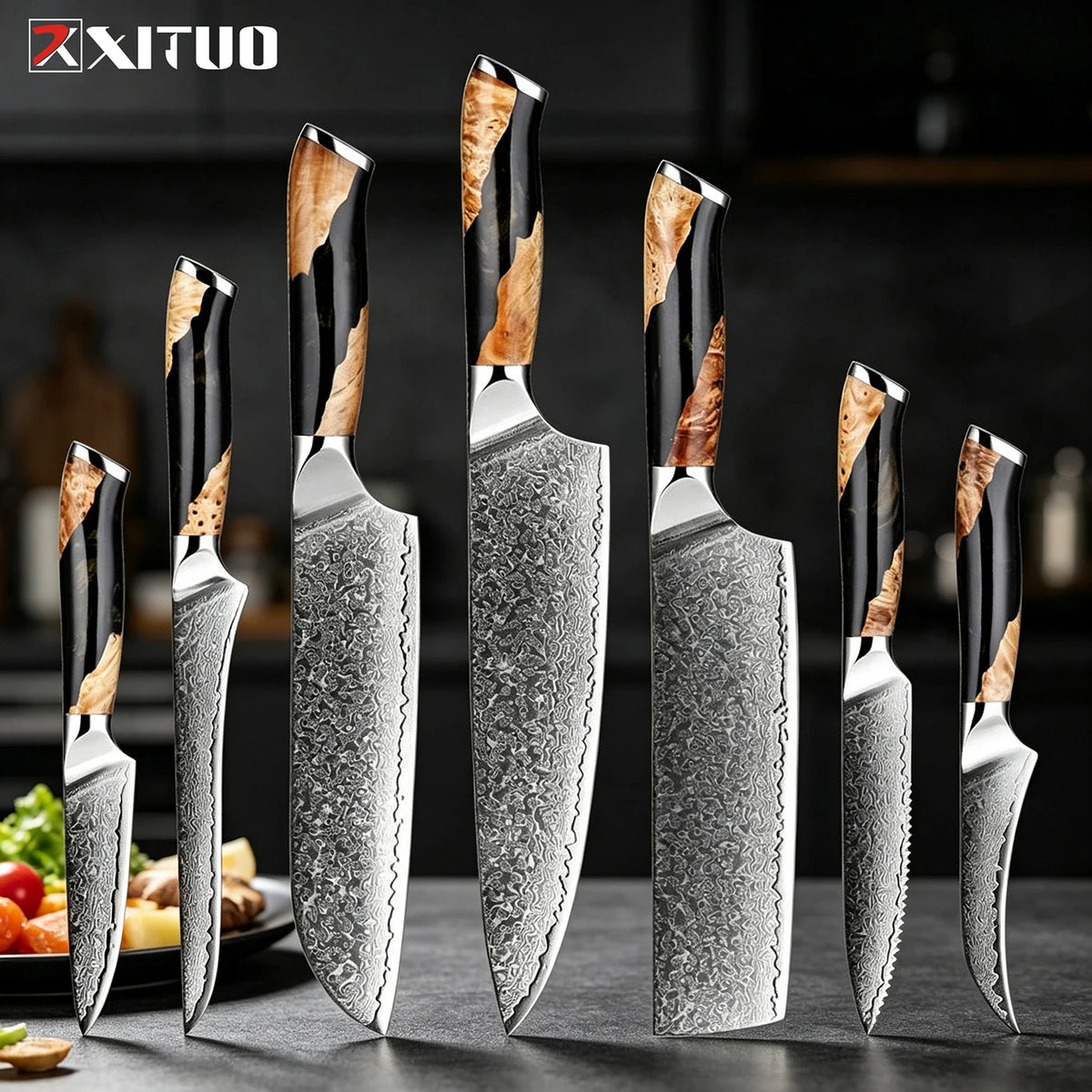 XITUO 7-Piece Damascus Steel Kitchen Knife Set | Ultra Sharp Kitchen Knife Set Axl