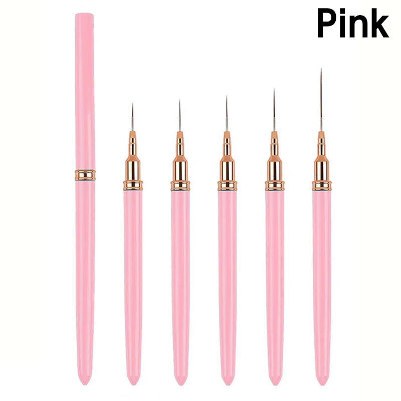 5-Piece Nail Art Liner Brush Set – 7/9/11/15/20mm Striping Nail Art Brush Set Axl Pink