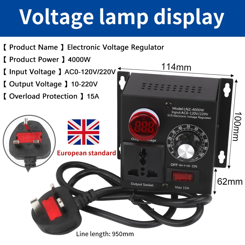 4000W AC220V Variable Voltage Regulator – Speed & Light Control Voltage Regulator Axl LNZ-4000W UK
