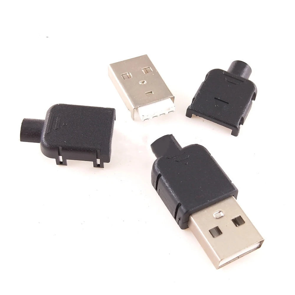 DIY USB 2.0 Type-A Male Connector 4-Pin Plastic Shell – 10 Pack USB Connector Axl