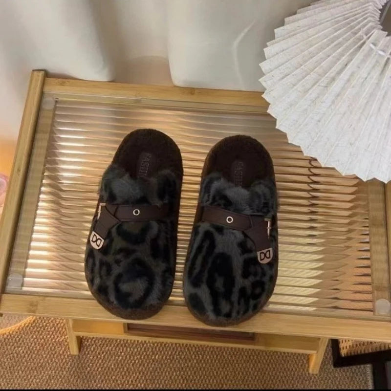 Women's Leopard Chunky Plush Slippers – Cozy Indoor Slide Plush Indoor Slippers Axl black 39