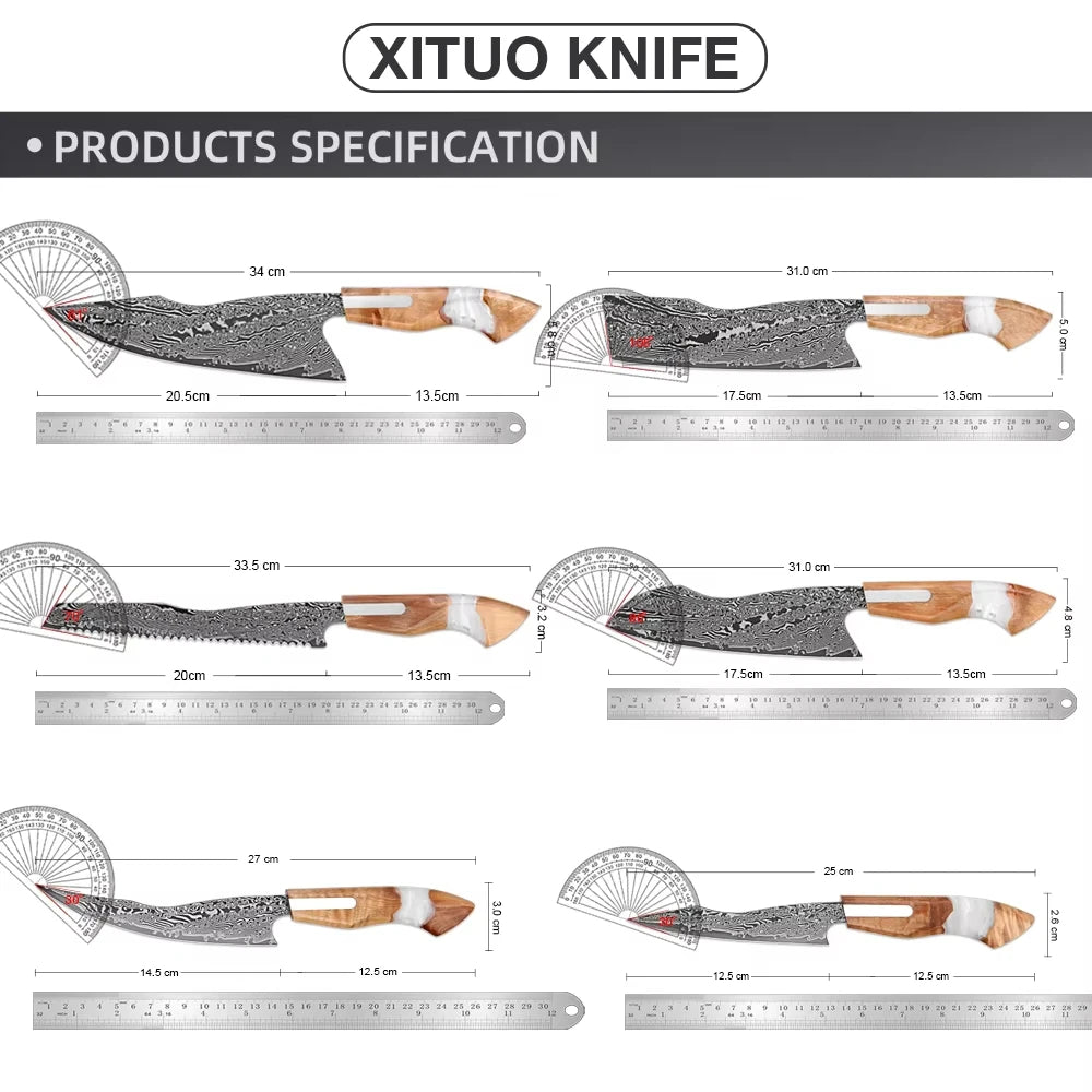 XITUO Damascus Steel Kitchen Knife Set 1–6 PCS | Japanese Chef Kitchen Knife Set Axl