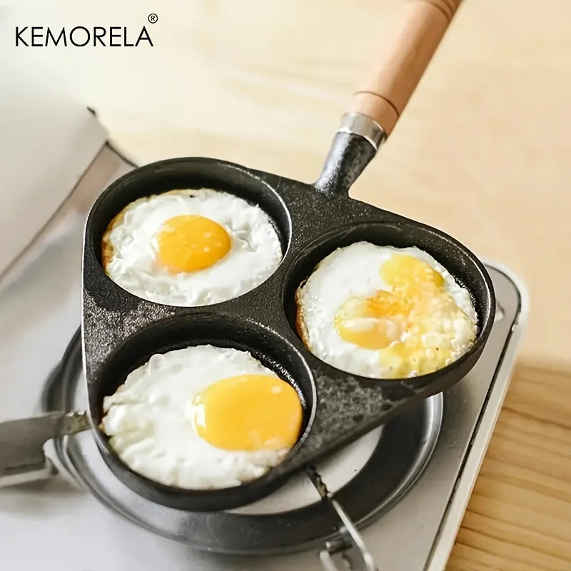 KEMORELA 3-Hole Cast Iron Omelette Pan | Uncoated Skillet Cast Iron Skillet Axl