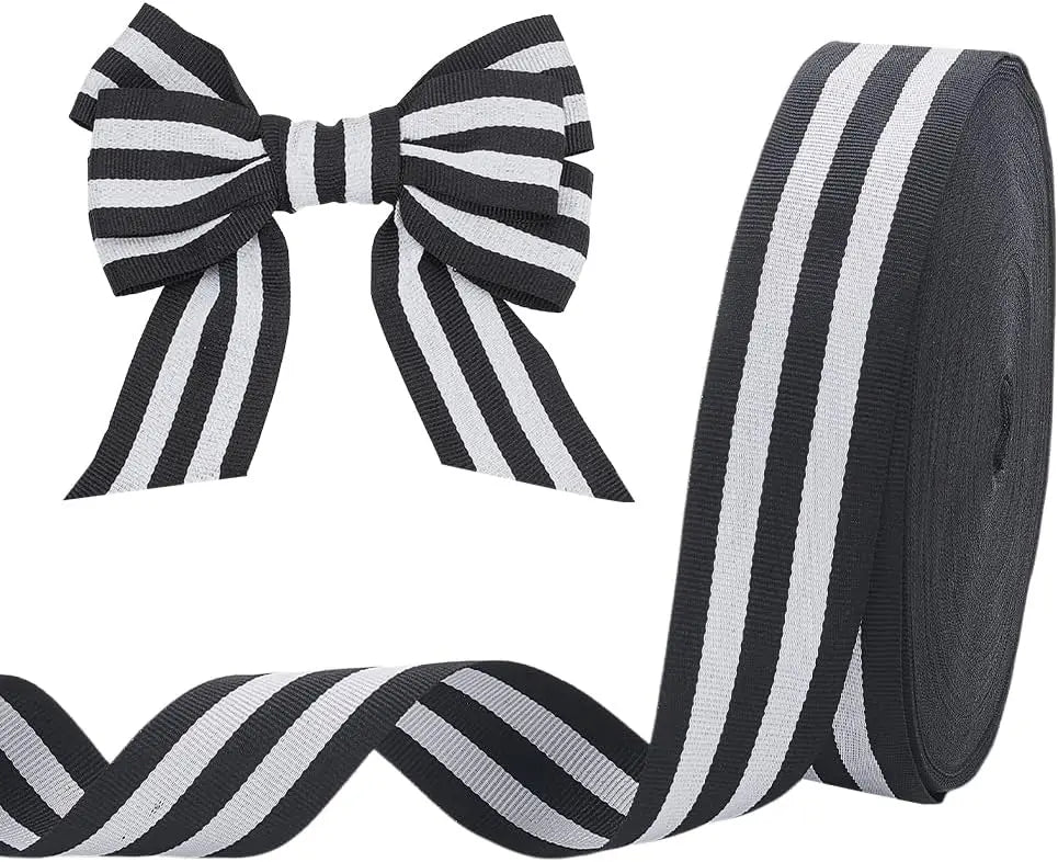 Black & White Striped Grosgrain Ribbon 1.57" – 50 Yards Grosgrain Craft Ribbon Axl AECH04-14614