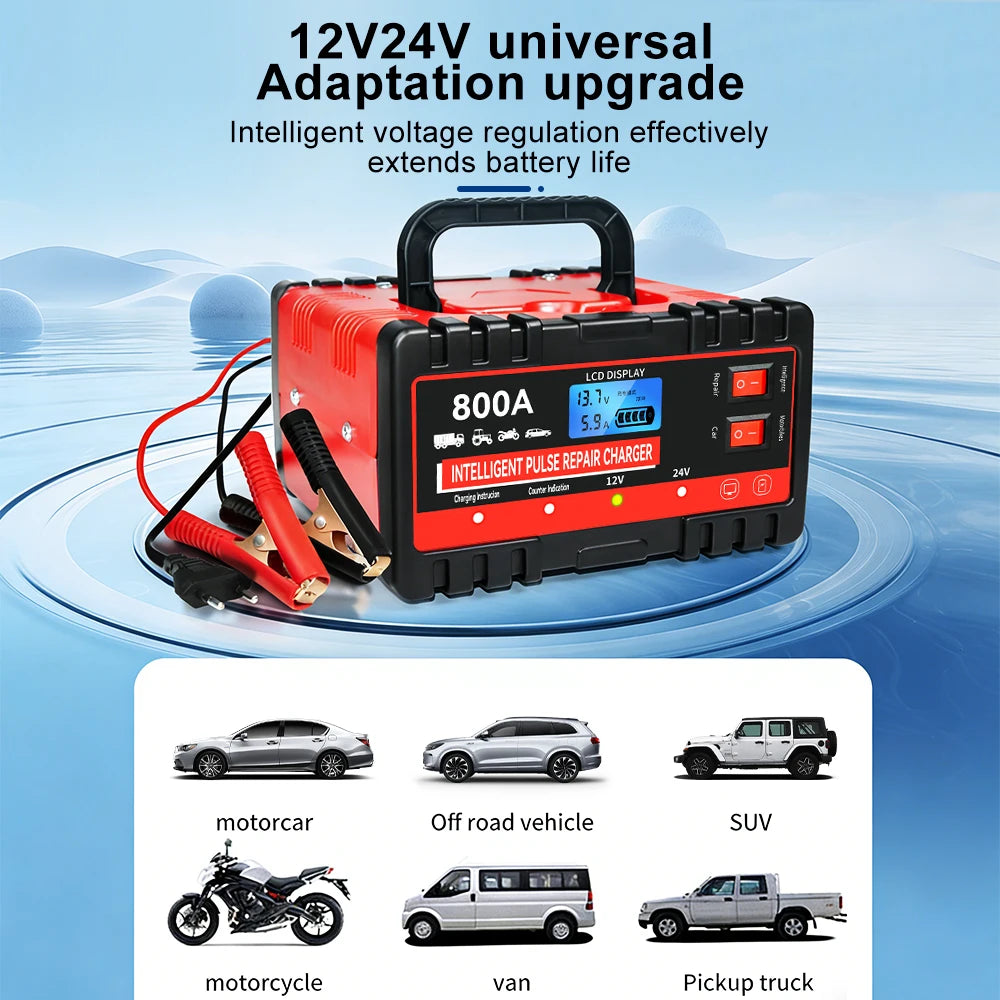Smart 12V/24V Car Battery Charger – LCD Pulse Repair Tool Battery Charger Axl