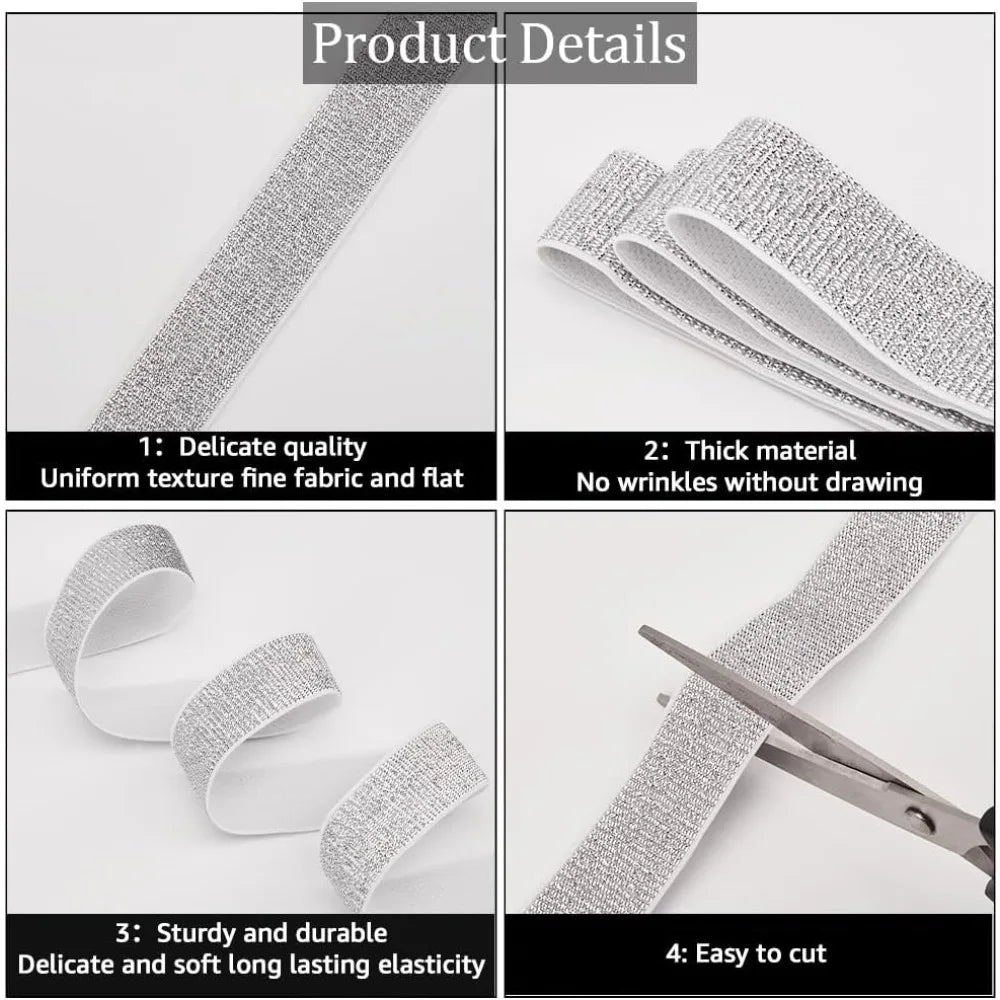 Silver Flat Elastic Band 24mm – 12 Yards Polyester Sewing Roll Sewing Elastic Band Axl