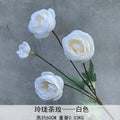 6pcs Artificial Ranunculus Flower Branches – 4-Head Tea Rose Artificial Flower Stems Axl white