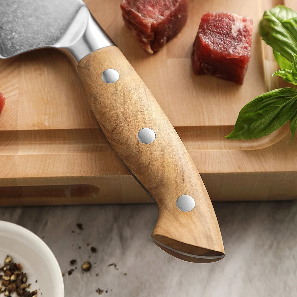 XINZUO 8-Inch Composite Steel Frozen Food Knife – Olive Wood Frozen Food Knife Axl