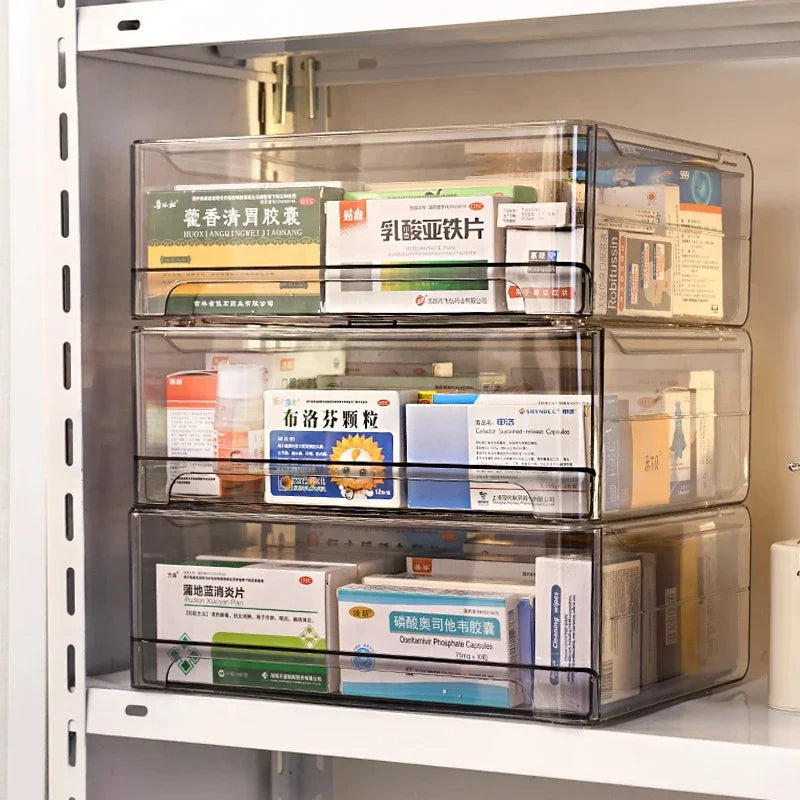 Pull-Out Drawer Medicine Storage Box – Stackable Home Organizer Medicine Storage Box Axl