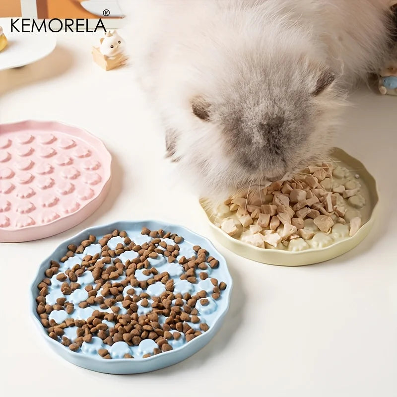 KEMORELA Ceramic Slow Feed Cat Bowl – Paw Design Pet Dish Slow Feed Pet Bowl Axl