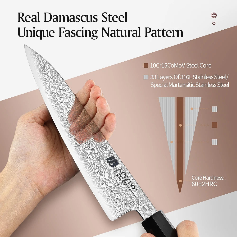 XINZUO 4-Piece 67-Layer Damascus Steel Knife Set | Olive Wood Damascus Knife Set Axl