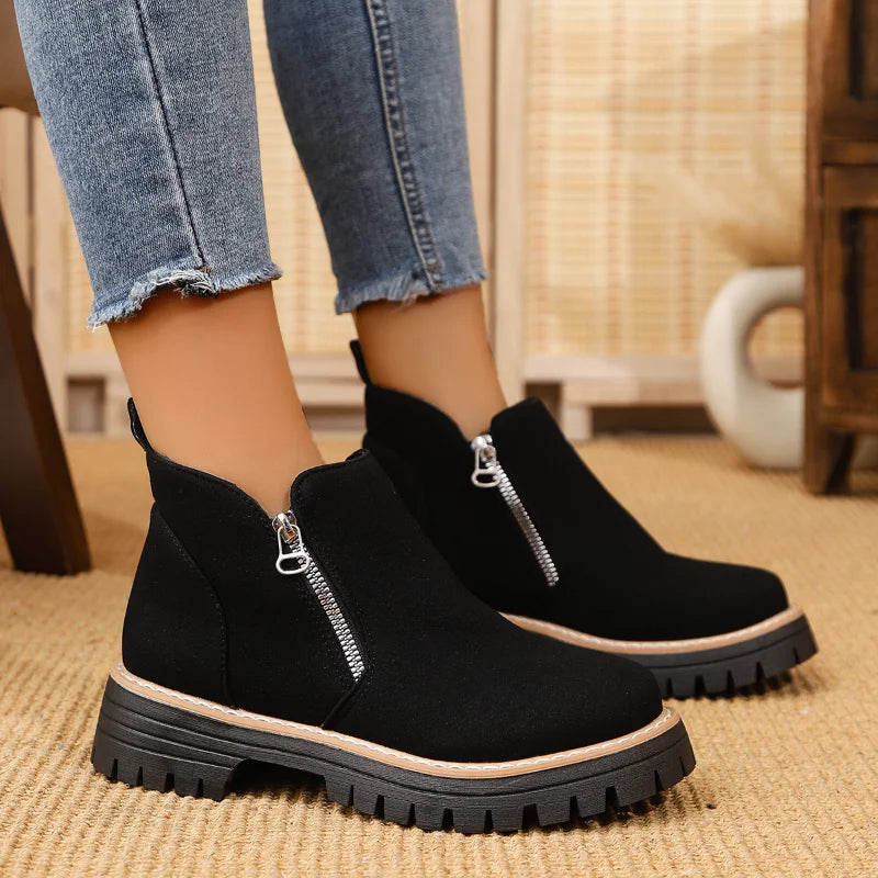 UXST Women's Platform Ankle Boots | Plus Size Thick Sole Zip Platform Ankle Boots Axl