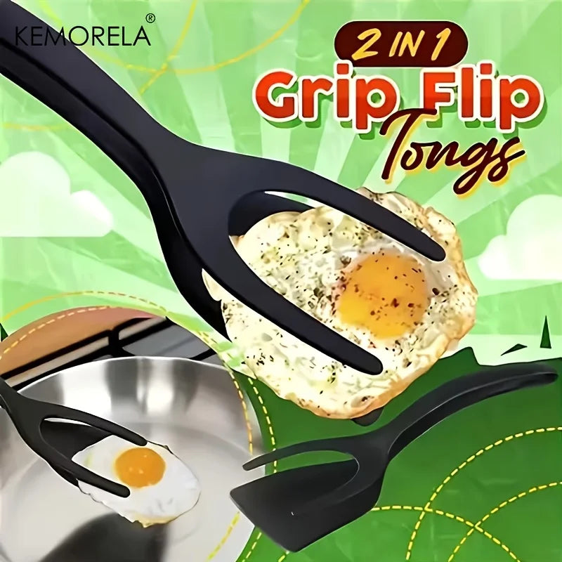 2-in-1 Flip Spatula Tongs – Non-Stick Nylon Egg & Pancake Flipper Spatula Tongs Axl