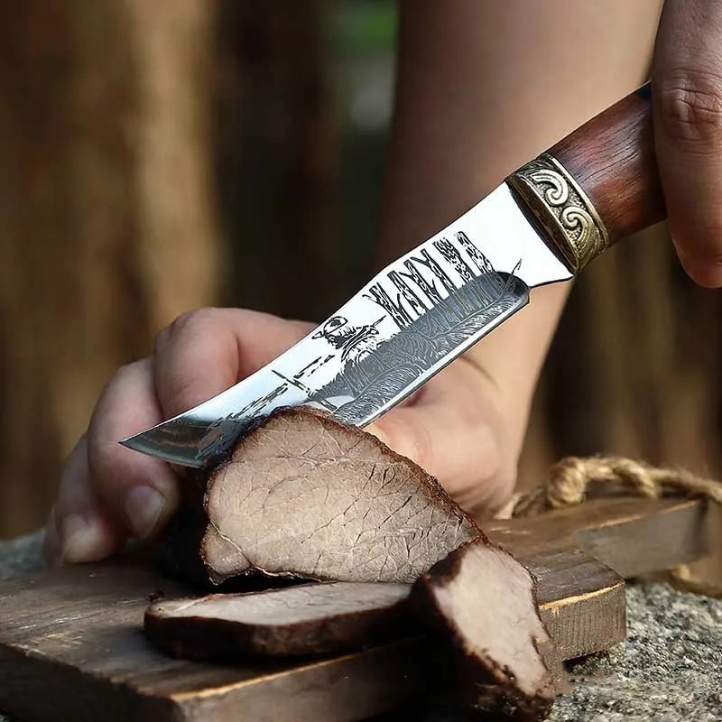 Etched Boning Knife – Copper & Zebrawood Handle | Stainless Steel Boning Knife Axl