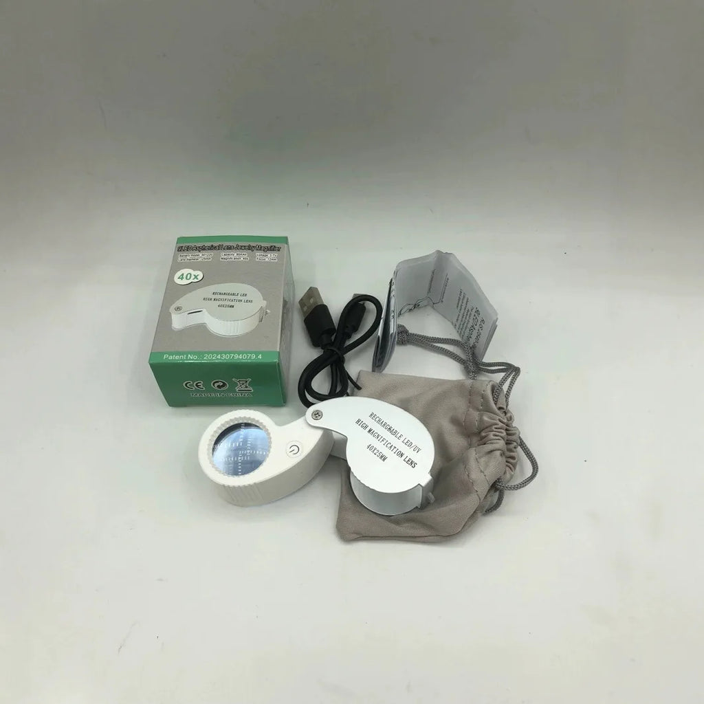 Folding Magnifier 40X 60X with White & UV Light – Rechargeable Folding Magnifier Loupe Axl