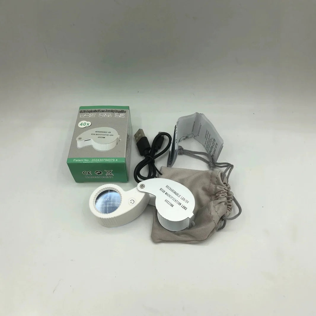Folding Magnifier 40X 60X with White & UV Light – Rechargeable Folding Magnifier Loupe Axl