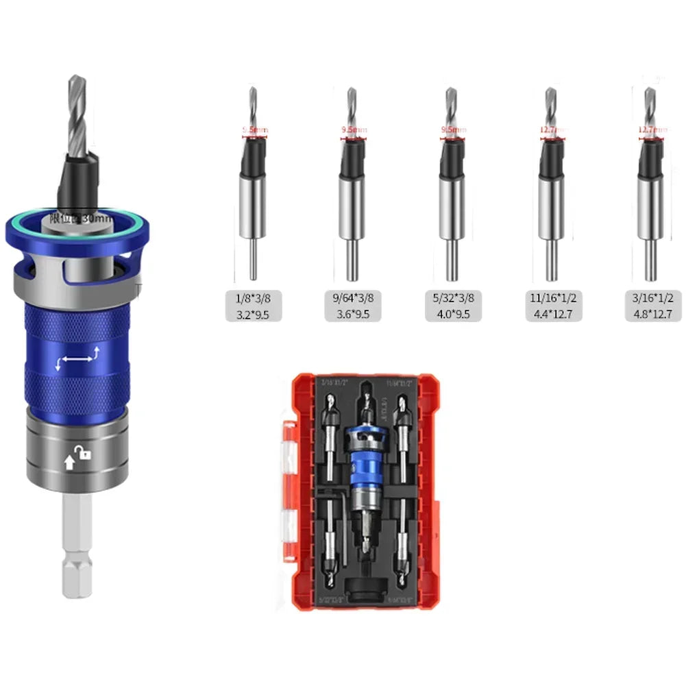 4-Flute Countersink Drill Bit with Depth Stop | 1/4" Hex Shank Countersink Drill Bit Axl Blue China Mainland