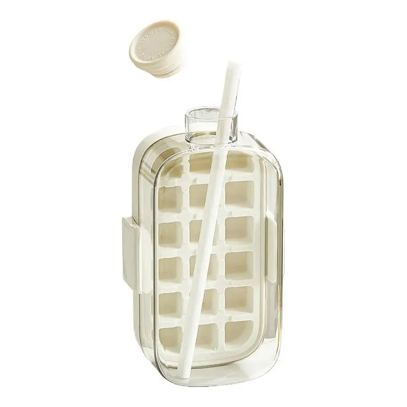 2-in-1 Ice Cube Tray Bottle with Straw Lid | Freezer Safe Ice Cube Tray Bottle Axl White 800ML