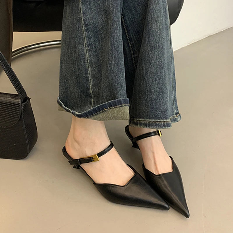 Women's Closed Toe High Heel Mule Sandals – Elegant Square Heel High Heel Mule Sandals Axl