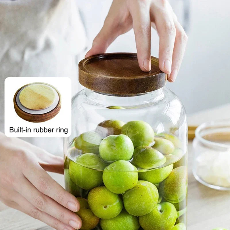 KEMORELA 3L Glass Jar with Acacia Airtight Lid – Food Storage Glass Storage Jar Axl