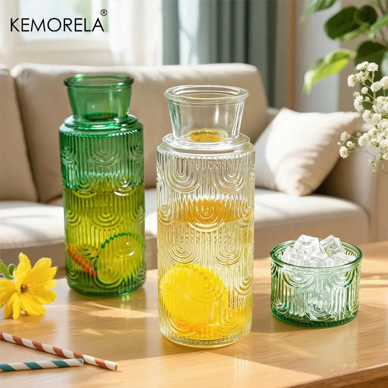 Vintage Glass Pitcher Set with Tumbler & Lid – Bedside Carafe Glass Pitcher Set Axl