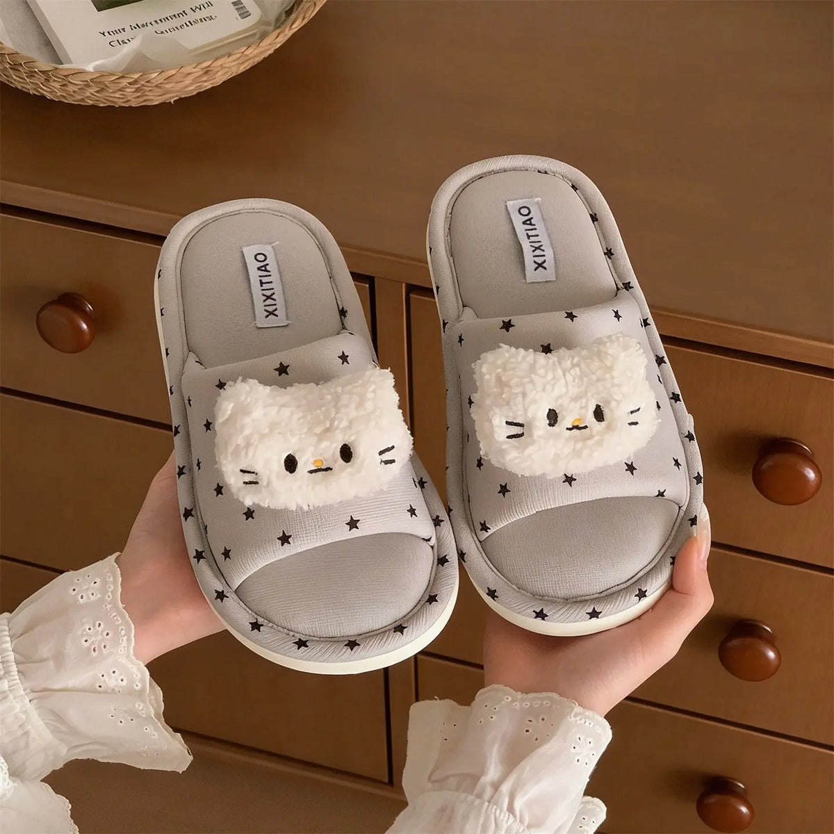 Lorilury Women's Cloud Cushion Cat Slippers | Open Toe Slides Women's Indoor Slippers Axl Gray 40-41
