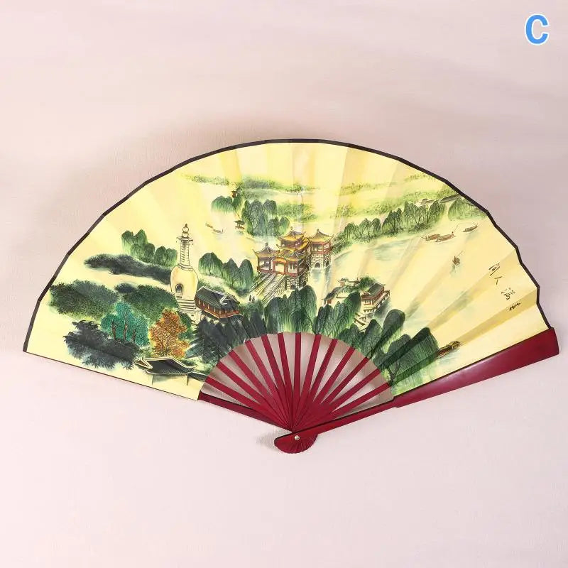 33cm Chinese Retro Silk Folding Fan | Bamboo Handle Dance Fan Folding Hand Fan Axl C