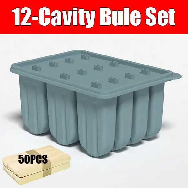 12-Cavity Silicone Popsicle Molds Set with 50 Sticks | Ice Pop Maker Ice Pop Mold Set Axl 12-Cavity Bule Set