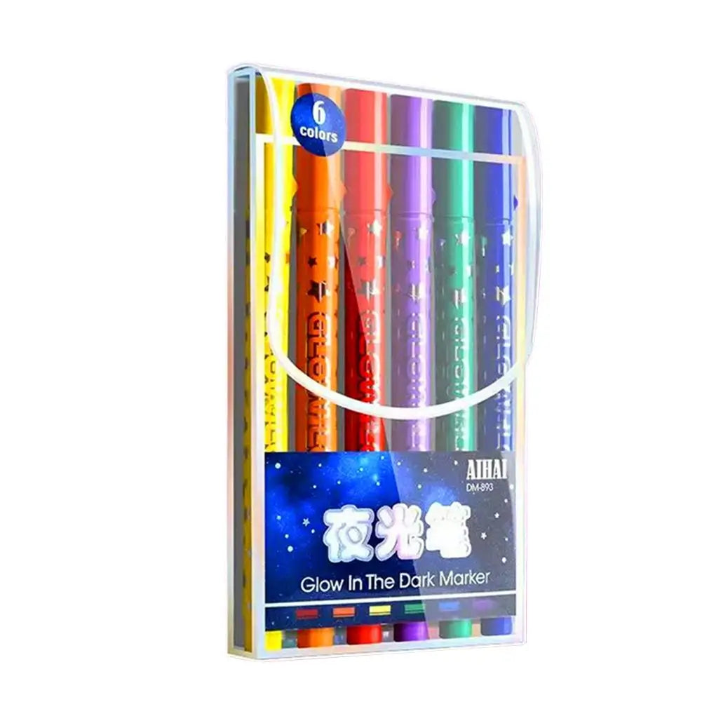6-Color Glow in the Dark Neon Marker Pens | DIY Art & Crafts Glow Marker Set Axl 1 SET