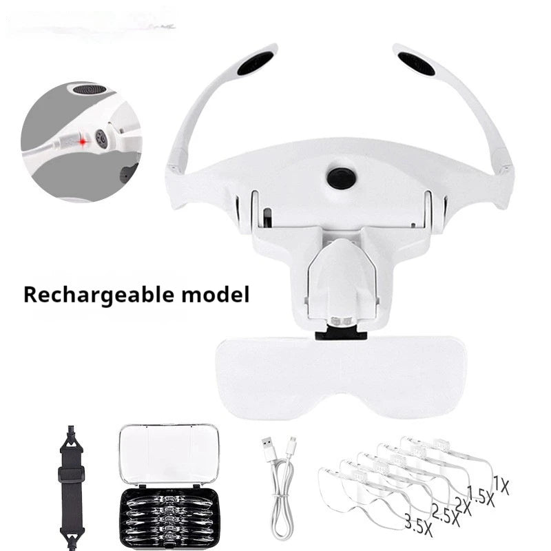 Head-Mounted LED Magnifying Glasses – 5-Speed Optical Loupe LED Magnifying Loupe Axl