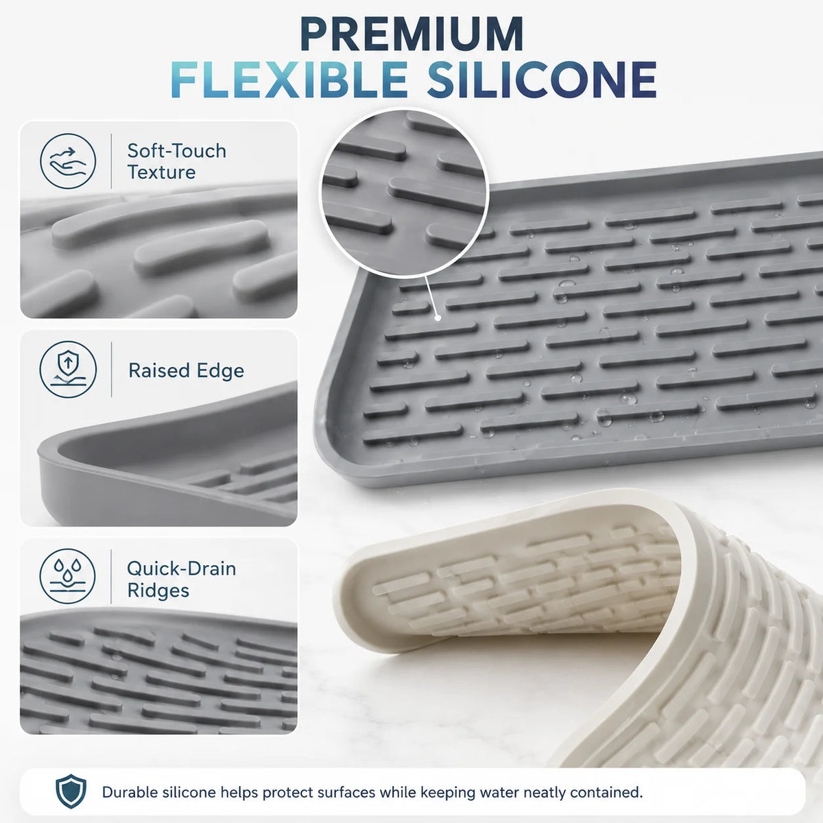 2-Pack Silicone Sink Organizer Tray & Dish Drying Mat – BPA-Free Silicone Organizer Tray Axl