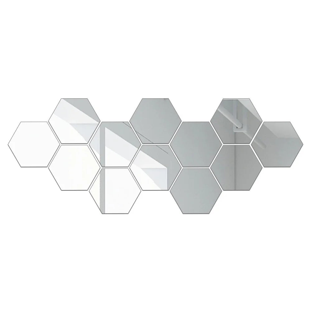 12-Pc 3D Hexagon Acrylic Mirror Wall Stickers | Gold & Silver Mirror Wall Stickers Axl